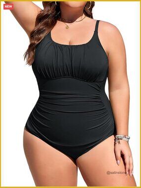 Plus Size Tummy Control Ruched Full Coverage One Piece Swimsuit